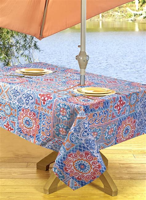 Shapes listed are Rectangle, Oval, Round, and Square. . 70 inch round outdoor tablecloth with umbrella hole